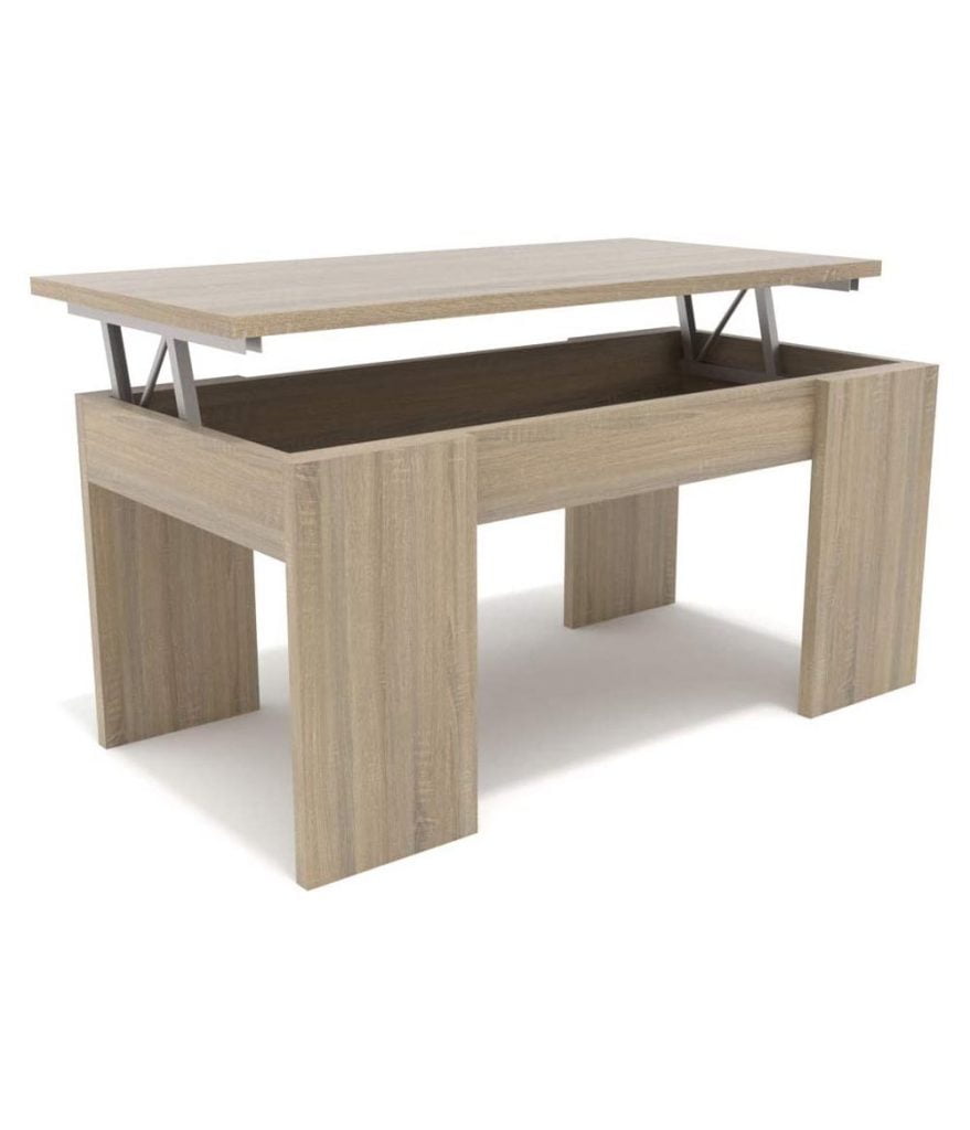 mesa de centro elevable de madera